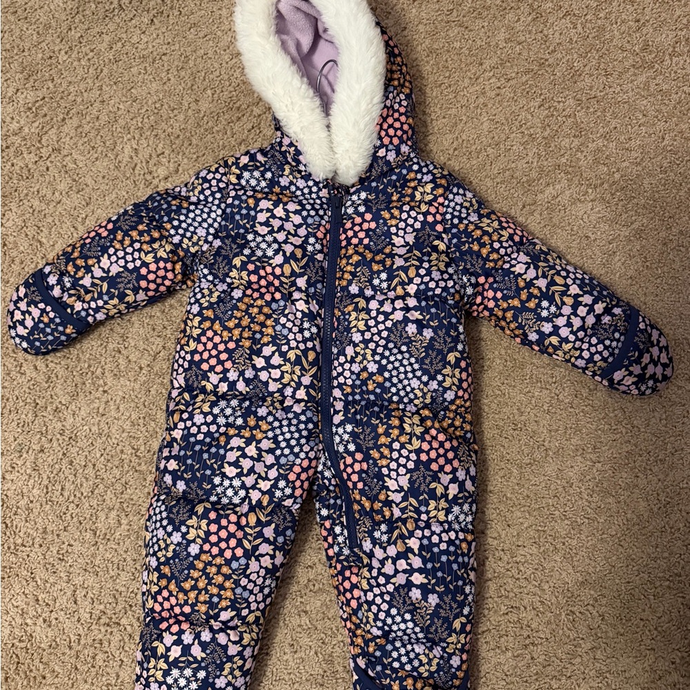 Carter's Floral Puffer Snowsuit - Blue, Pink, White